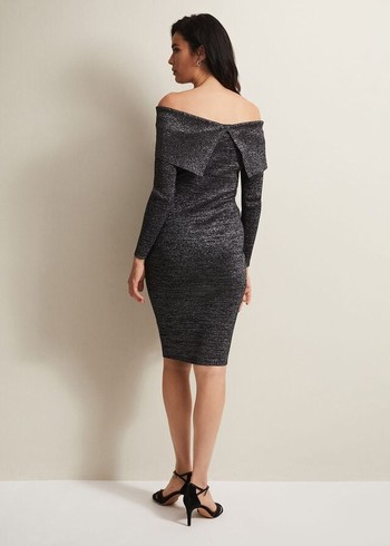 Phase Eight Heidited Bardot Dress Black/Silver USA | 5863709-FM